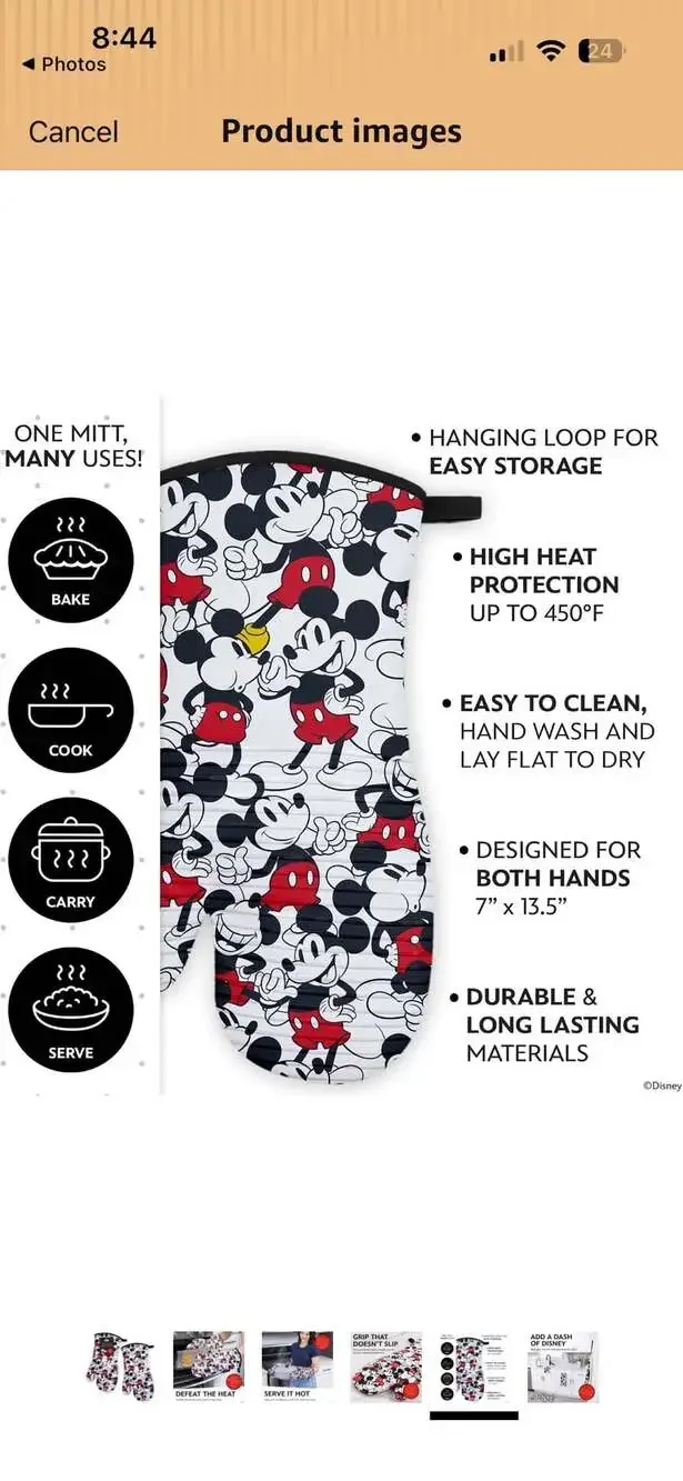 Disney Oven Mitts Heat Resistant – Set of 2 Cotton Kitchen Mitts with Silicone
